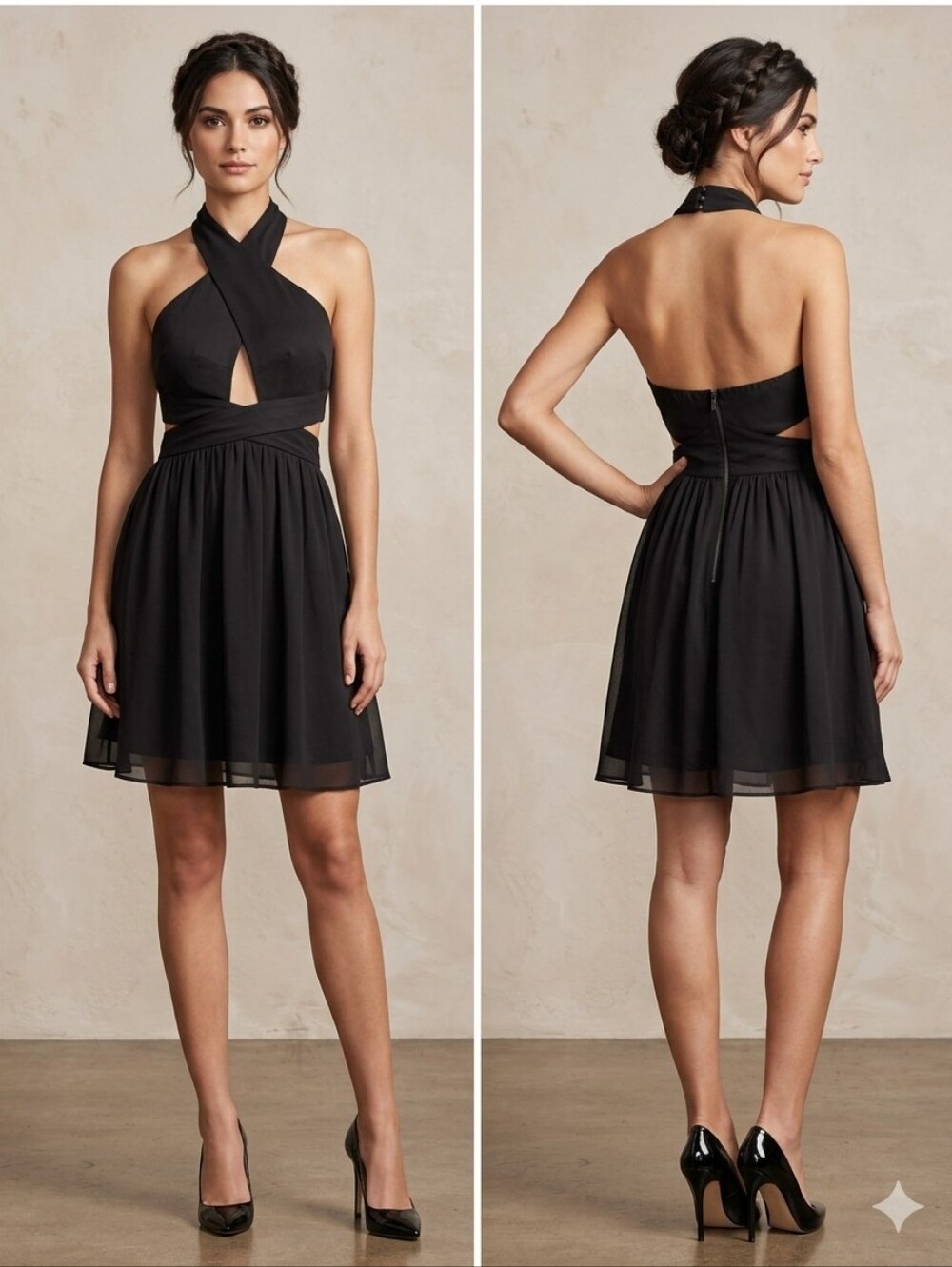 Guess Elegant‎ Cutout Black Halter Dress